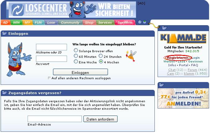 Регистрация в немецком Банке klamm.de